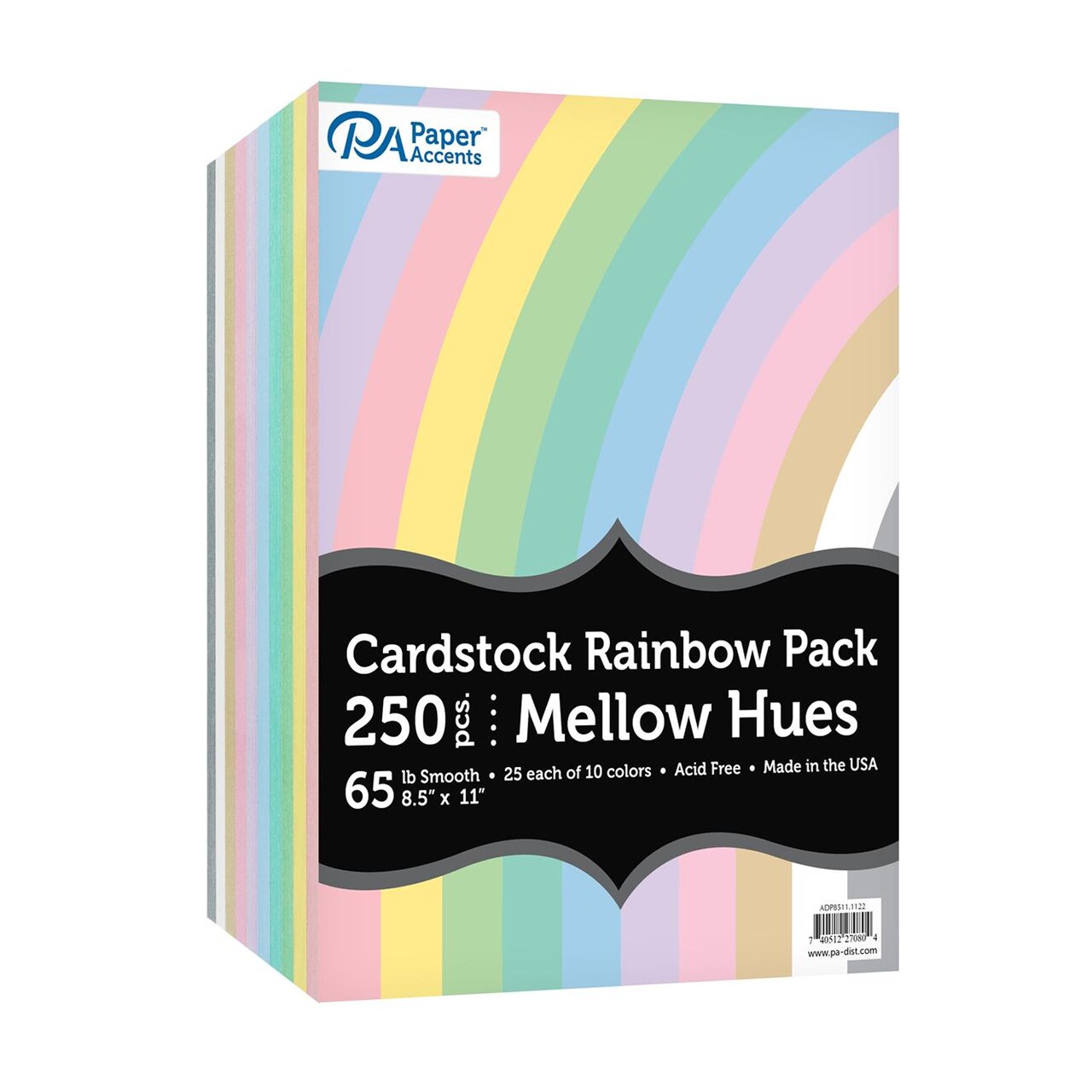 PA Paper Accents Cardstock Pack 8.5" x 11" Variety Pack, Mellow Hues, 65lb colored cardstock paper for card making, scrapbooking, printing, quilling and crafts, 250 pieces